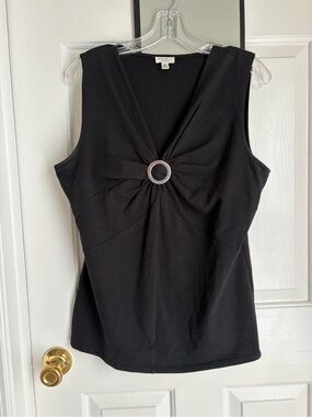 Nine West Black Sleeveless V-Neck Top with Ring Detail